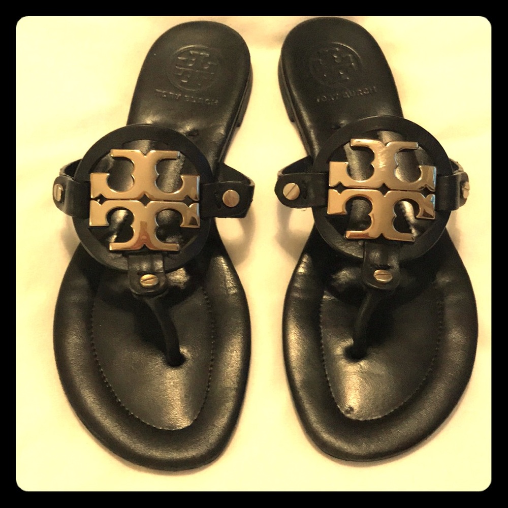 Tory Burch black with gold accent Miller flip flop